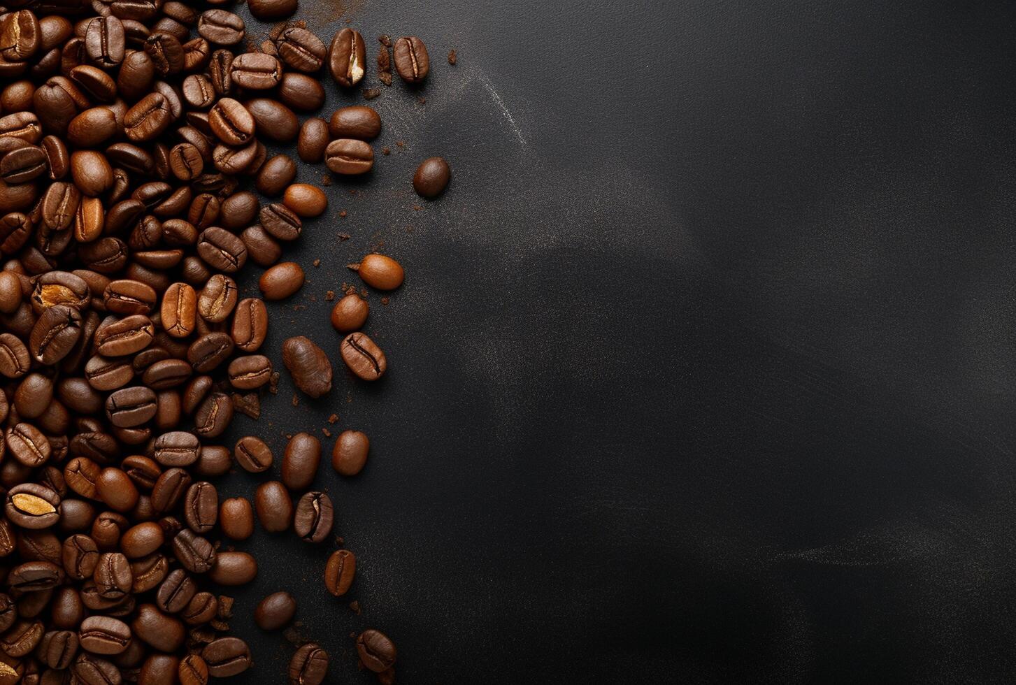 Fresh Coffee Beans On Dark Background with empty space for text. photo