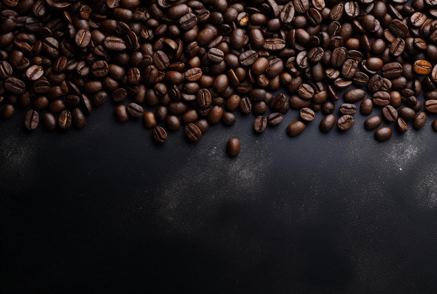 Fresh Coffee Beans On Dark Background with empty space for text. photo