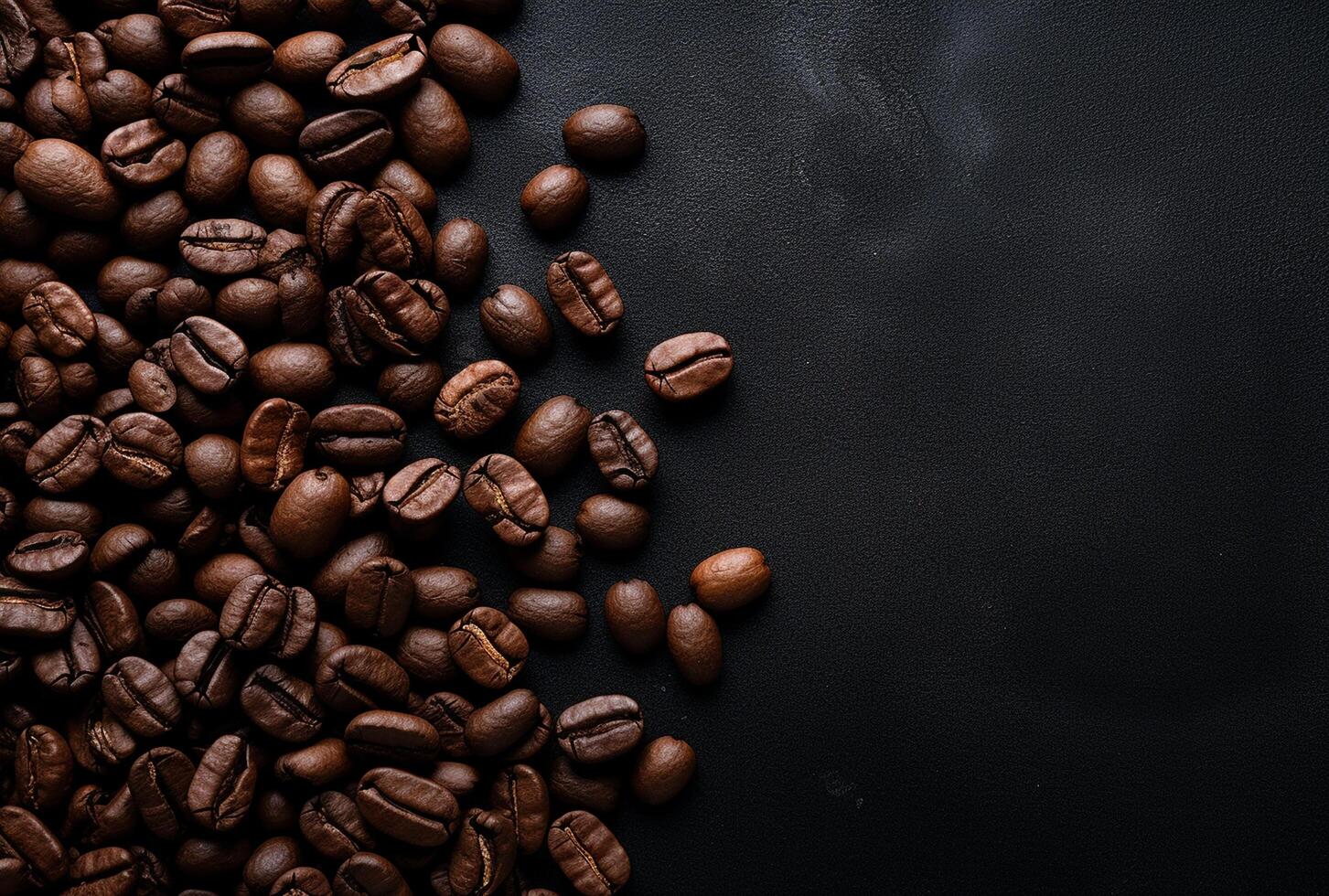 Fresh Coffee Beans On Dark Background with empty space for text. photo