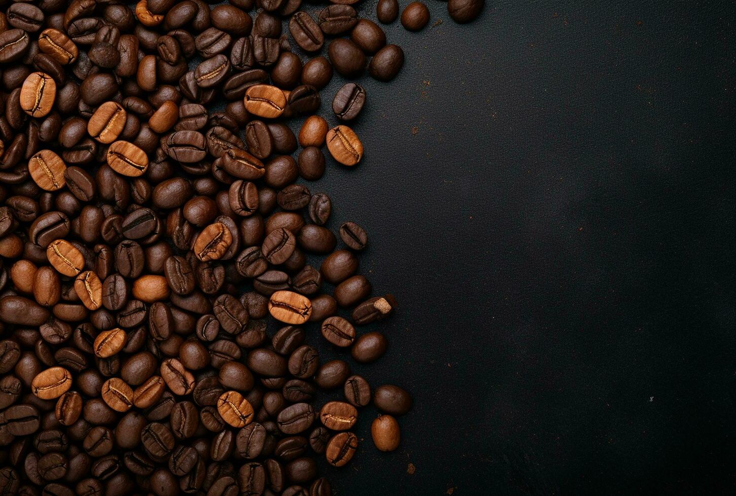 Fresh Coffee Beans On Dark Background with empty space for text.AI Generated photo