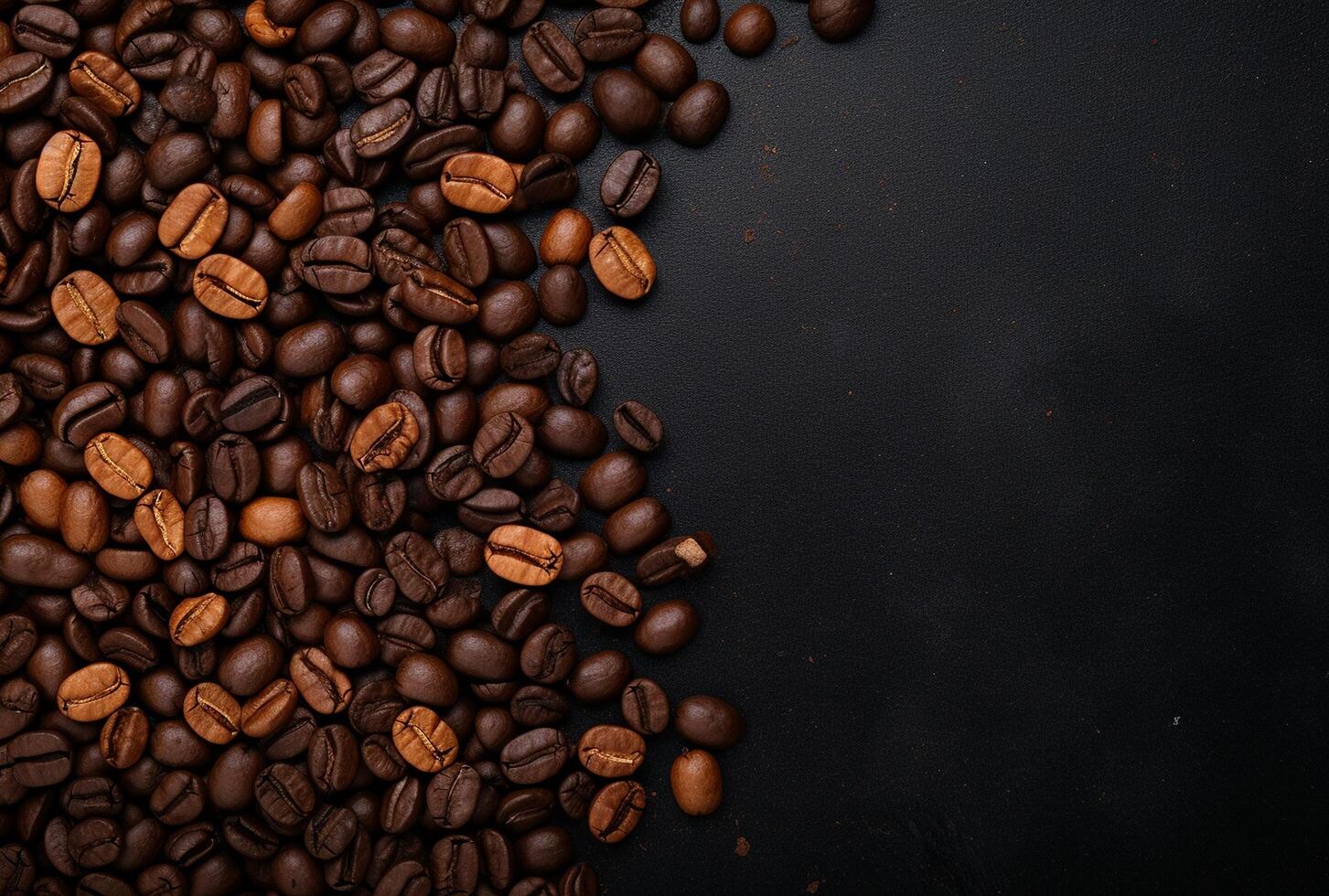 Fresh Coffee Beans On Dark Background with empty space for text. photo