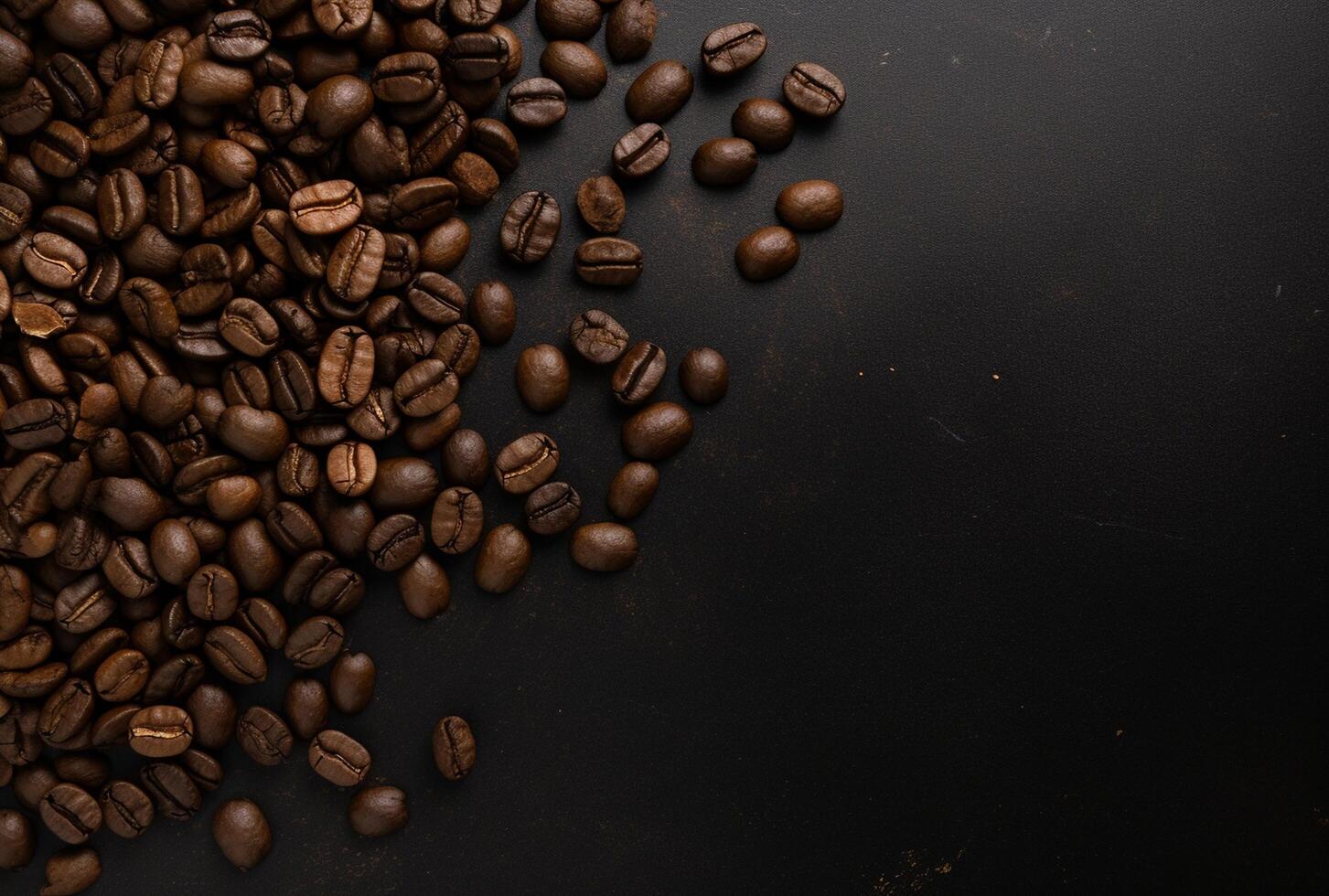 Fresh Coffee Beans On Dark Background with empty space for text. photo