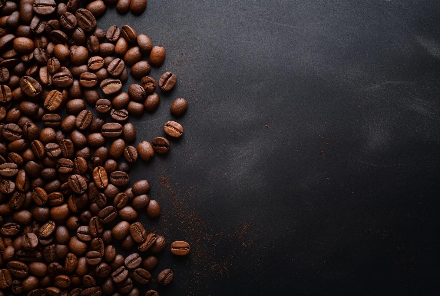 Fresh Coffee Beans On Dark Background with empty space for text. photo