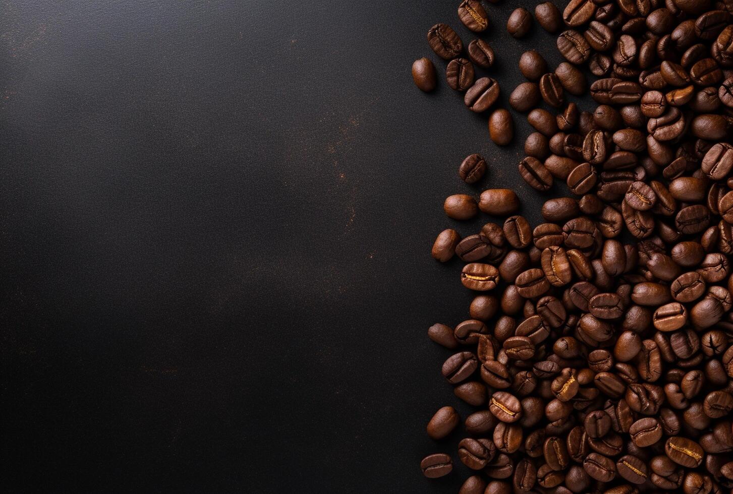 Fresh Coffee Beans On Dark Background with empty space for text. photo