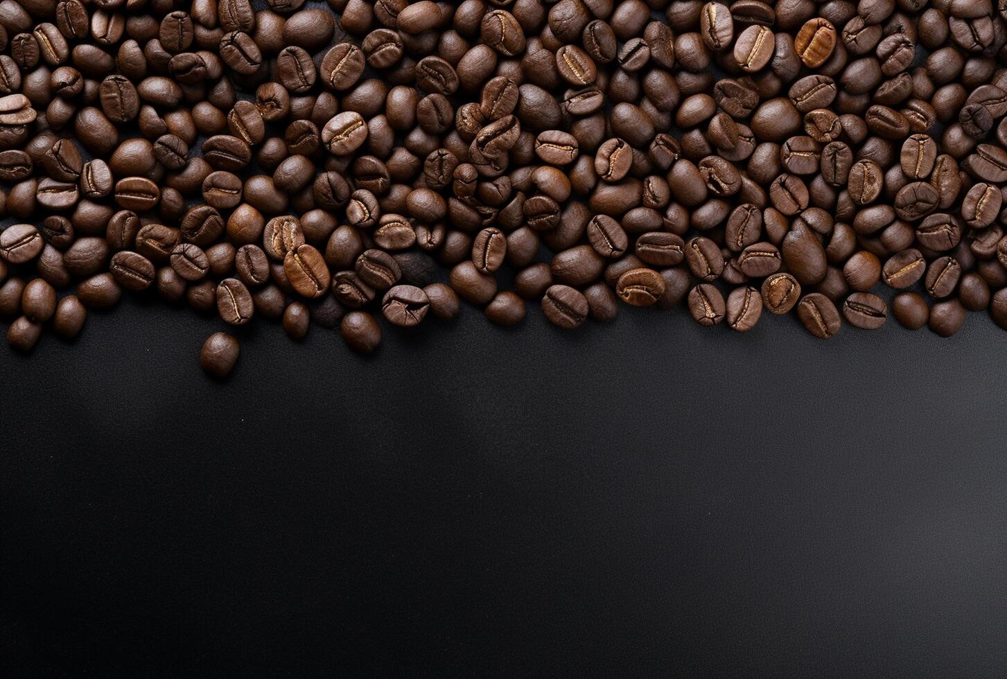 Fresh Coffee Beans On Dark Background with empty space for text. photo