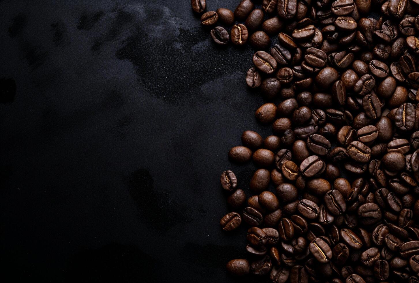 Fresh Coffee Beans On Dark Background with empty space for text. photo