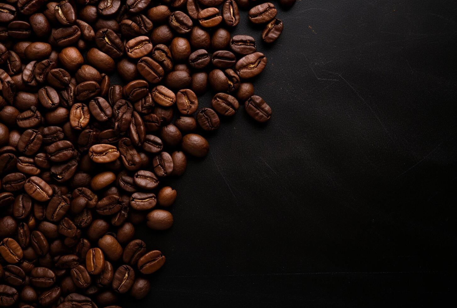 Fresh Coffee Beans On Dark Background with empty space for text. photo