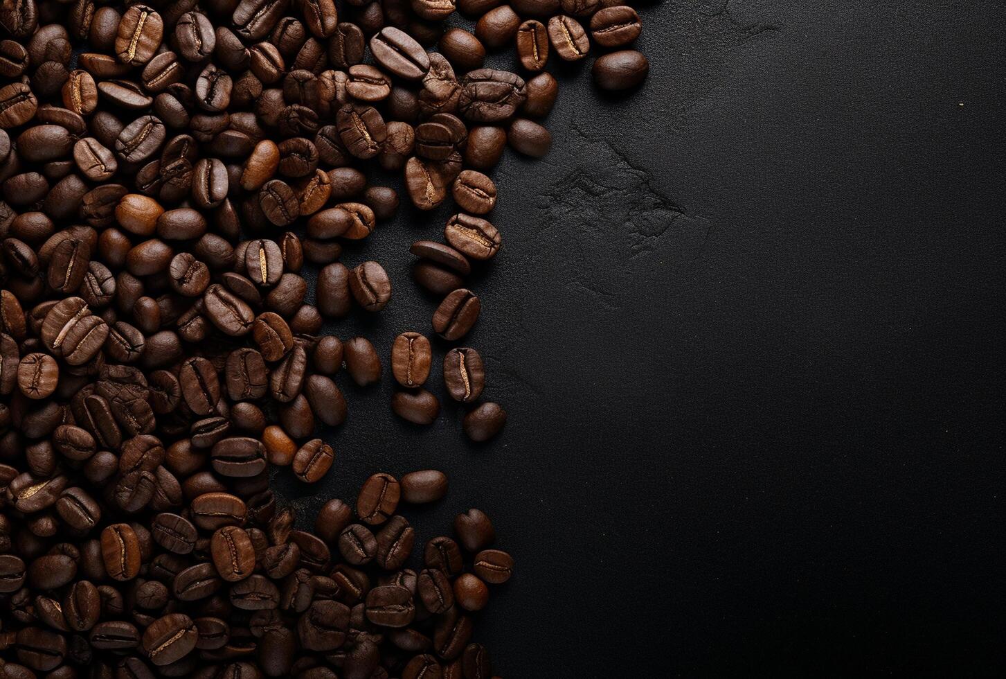 Fresh Coffee Beans On Dark Background with empty space for text. photo