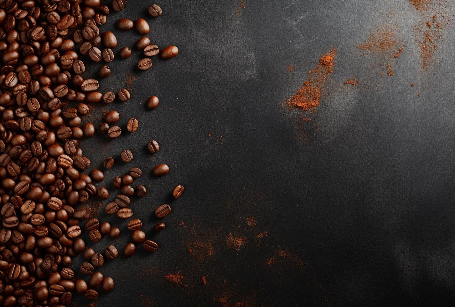 Fresh Coffee Beans On Dark Background with empty space for text. photo