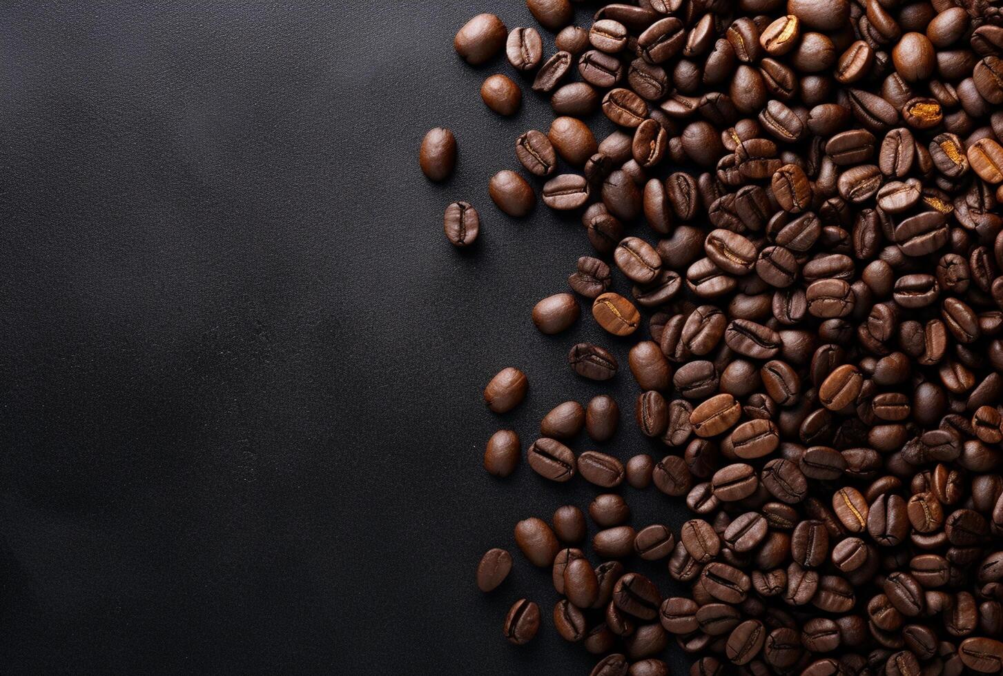 Fresh Coffee Beans On Dark Background with empty space for text. photo