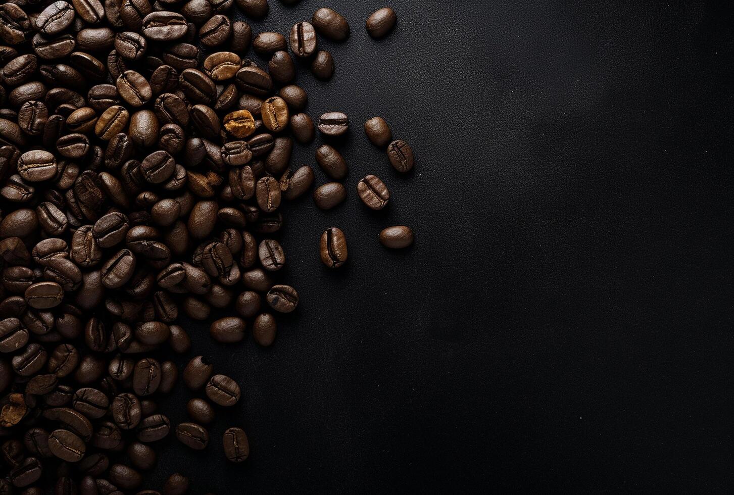 Fresh Coffee Beans On Dark Background with empty space for text. photo