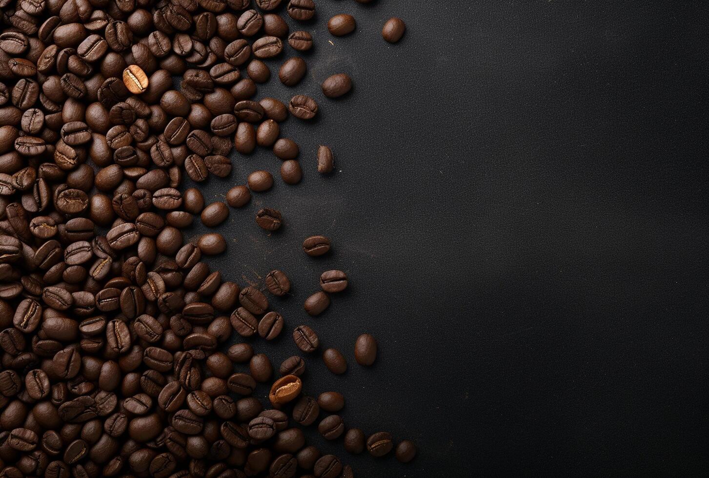 Fresh Coffee Beans On Dark Background with empty space for text. photo