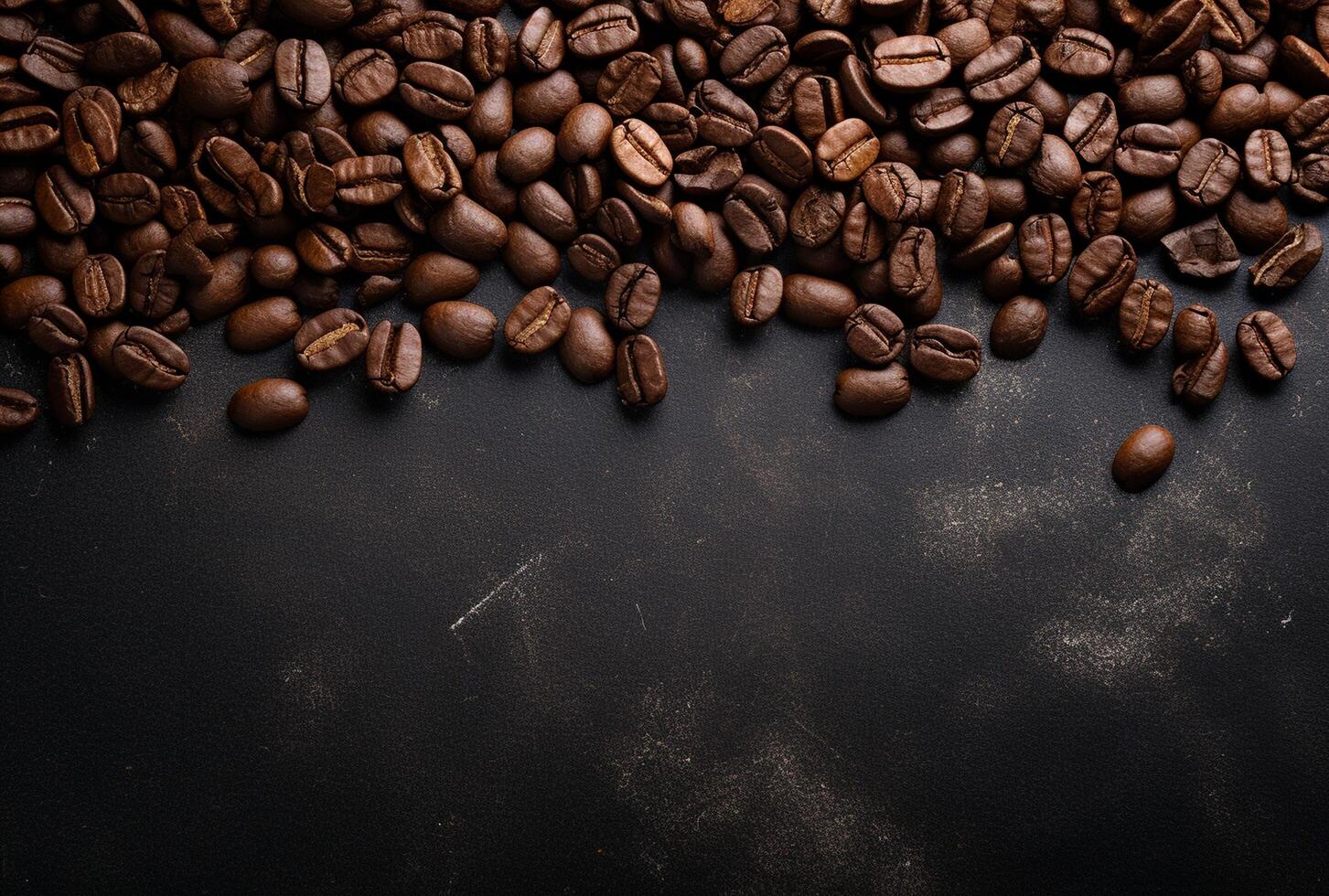 Fresh Coffee Beans On Dark Background with empty space for text. photo