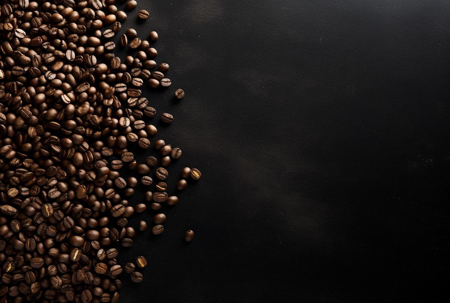 Fresh Coffee Beans On Dark Background with empty space for text. photo