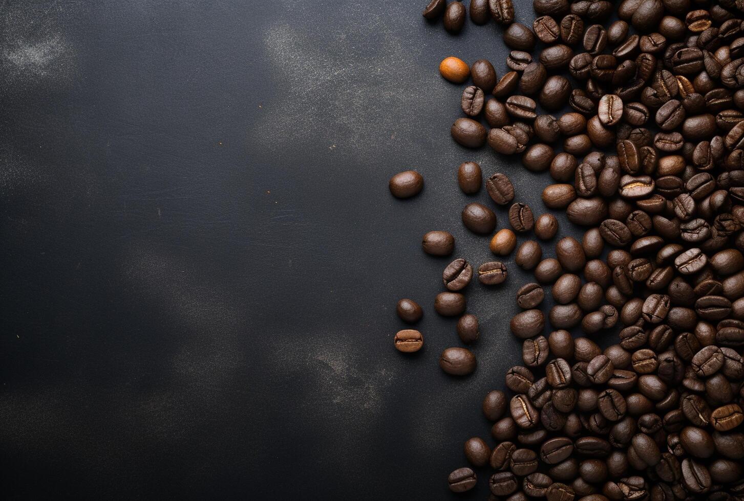 Fresh Coffee Beans On Dark Background with empty space for text. photo