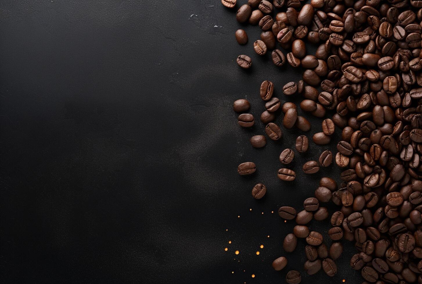 Fresh Coffee Beans On Dark Background with empty space for text. photo