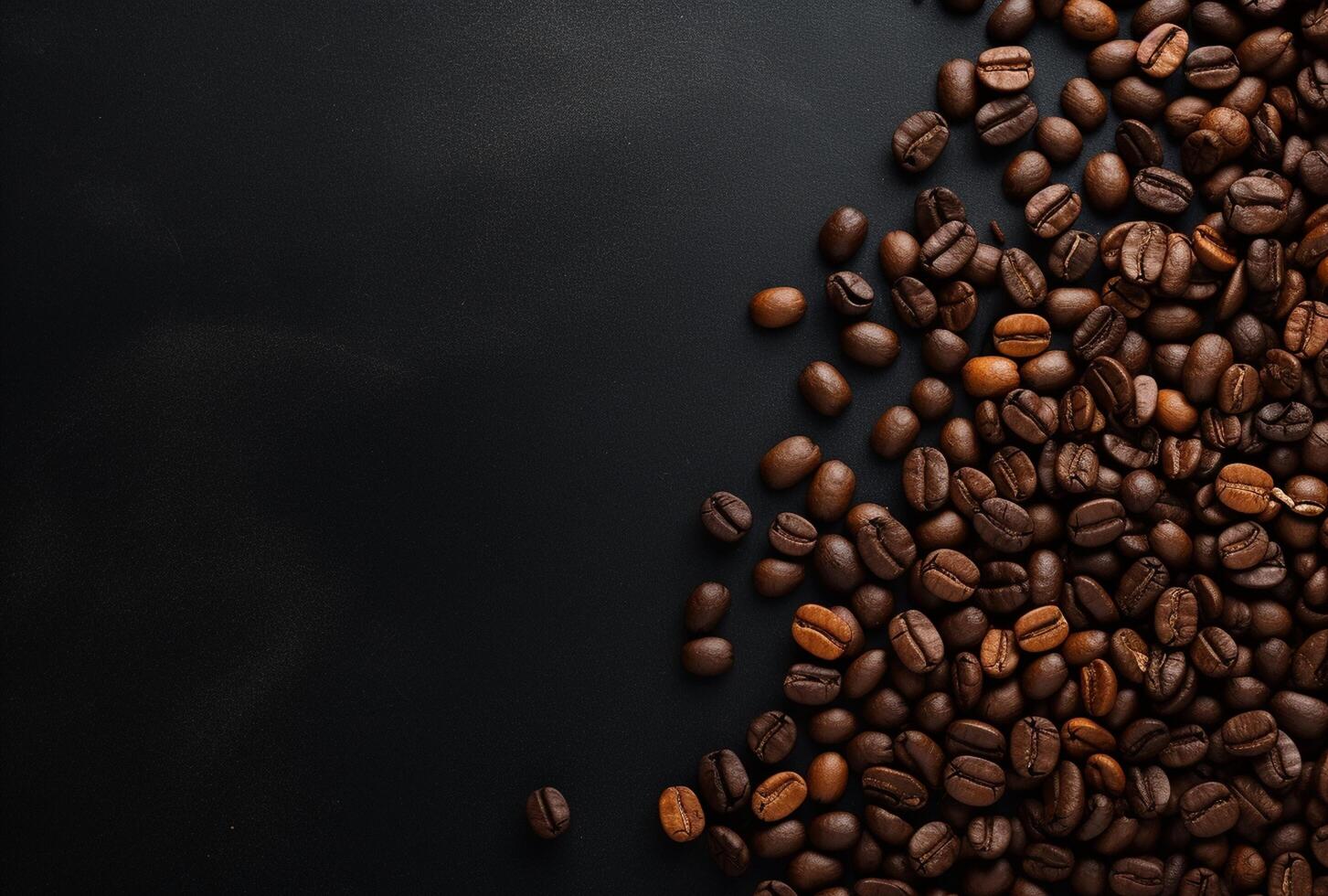 Fresh Coffee Beans On Dark Background with empty space for text. photo