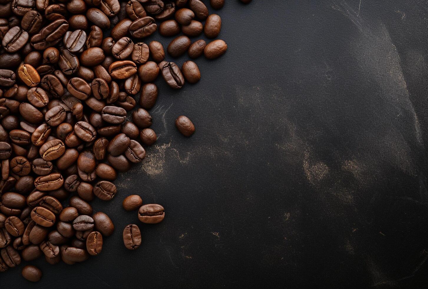 Fresh Coffee Beans On Dark Background with empty space for text. photo
