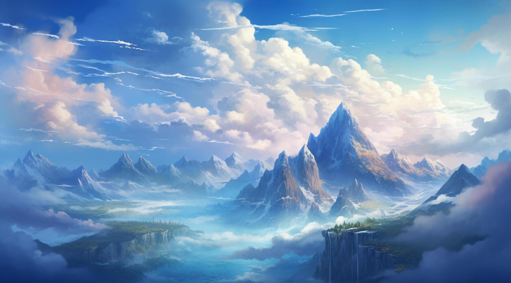 summer blue sky and fantasy cloud on the top of a mountain background. photo
