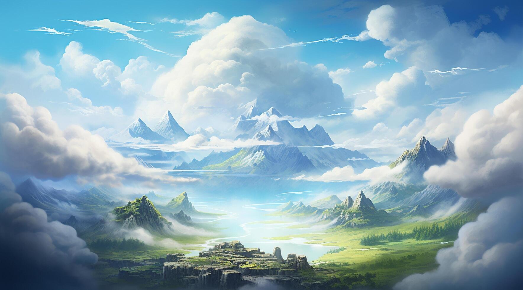 summer blue sky and fantasy cloud on the top of a mountain background. photo
