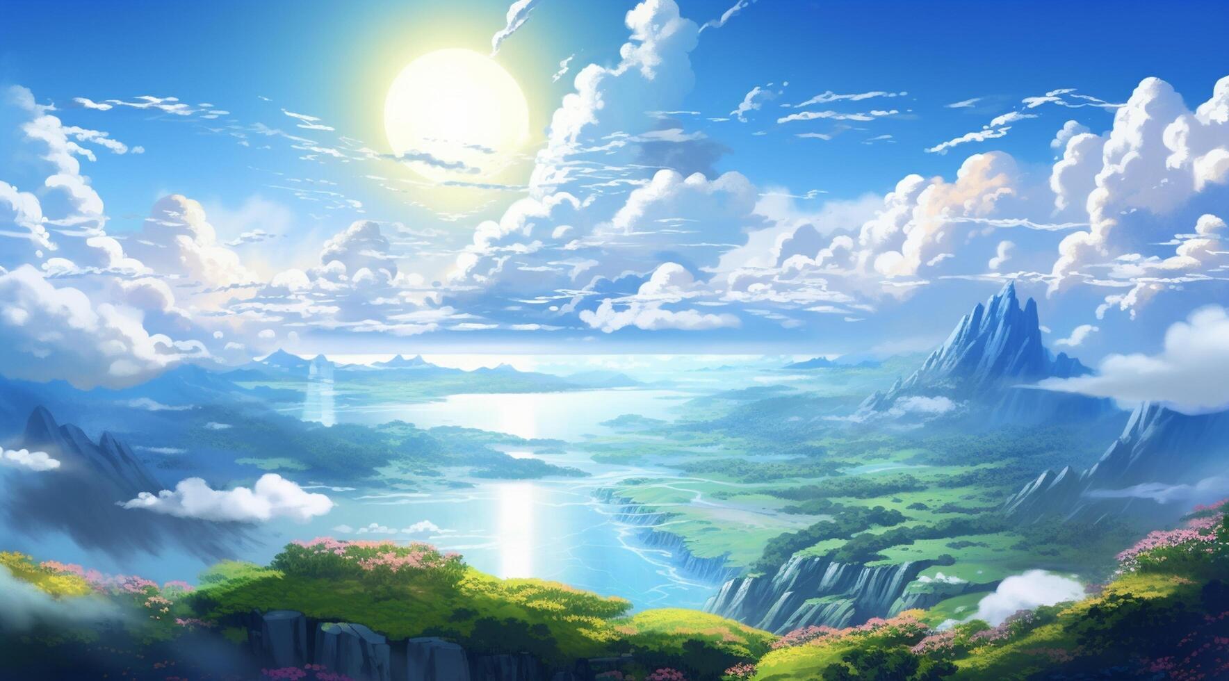summer blue sky and fantasy cloud on the top of a mountain background. photo