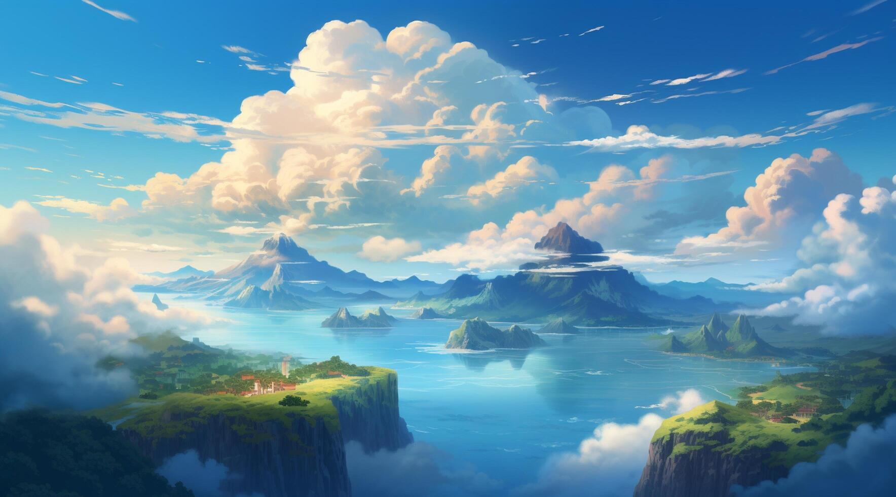 summer blue sky and fantasy cloud on the top of a mountain background. photo