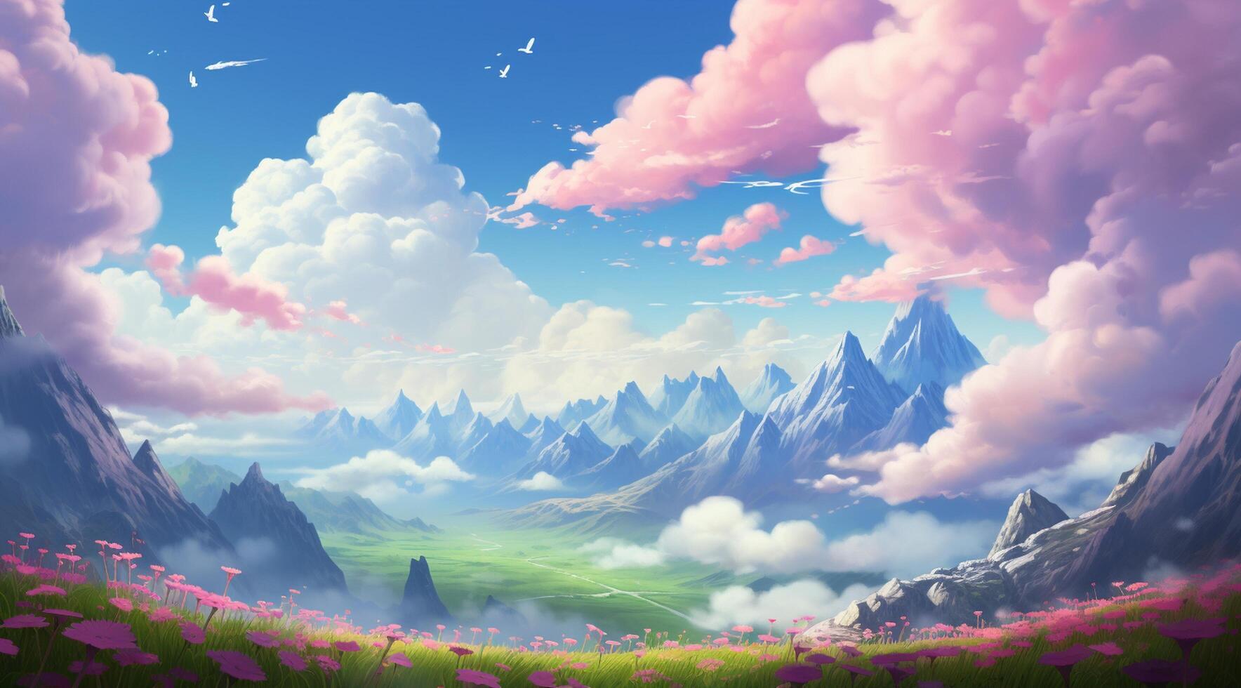 summer blue sky and fantasy cloud on the top of a mountain background. photo