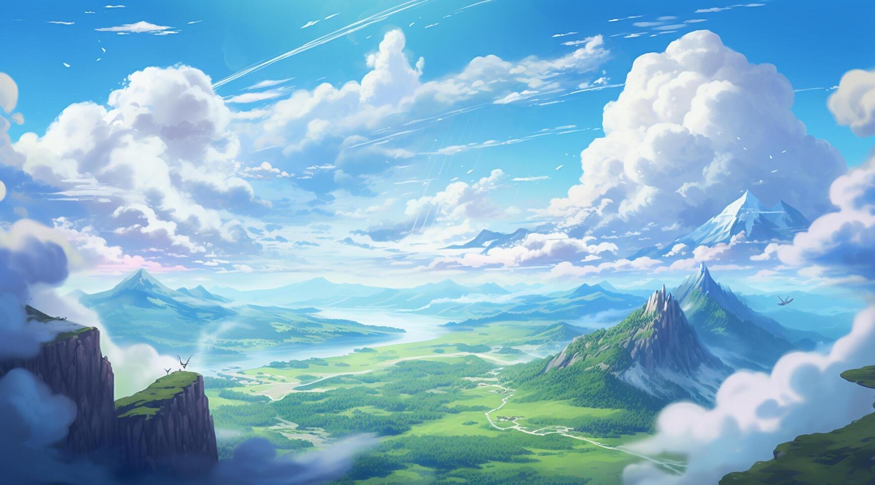 summer blue sky and  fantasy cloud on the top of a mountain  background.AI Generated photo