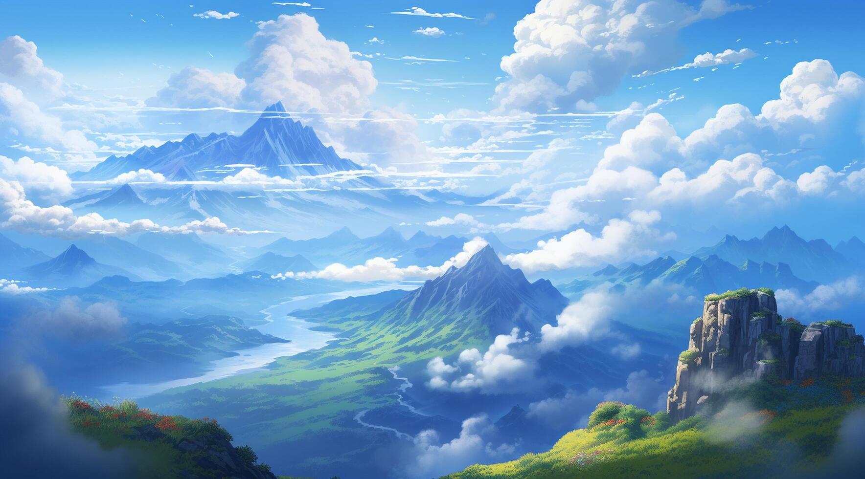summer blue sky and fantasy cloud on the top of a mountain background. photo