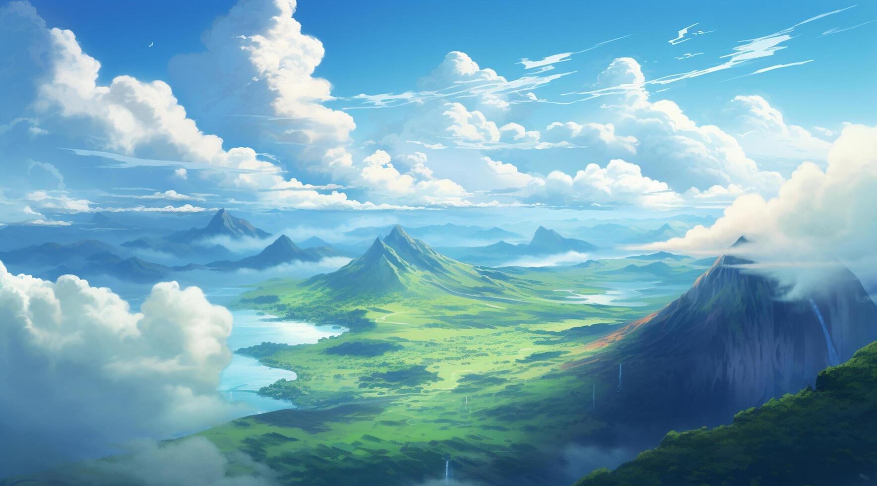 summer blue sky and fantasy cloud on the top of a mountain background. photo