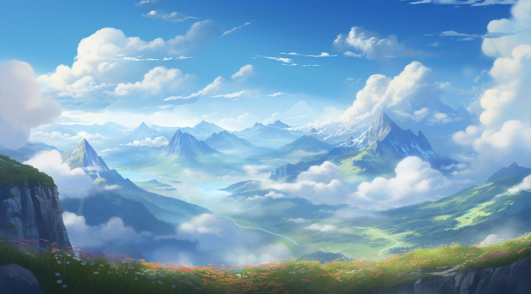 summer blue sky and fantasy cloud on the top of a mountain background. photo