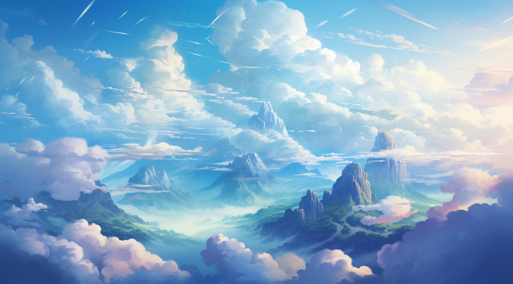 summer blue sky and fantasy cloud on the top of a mountain background. photo