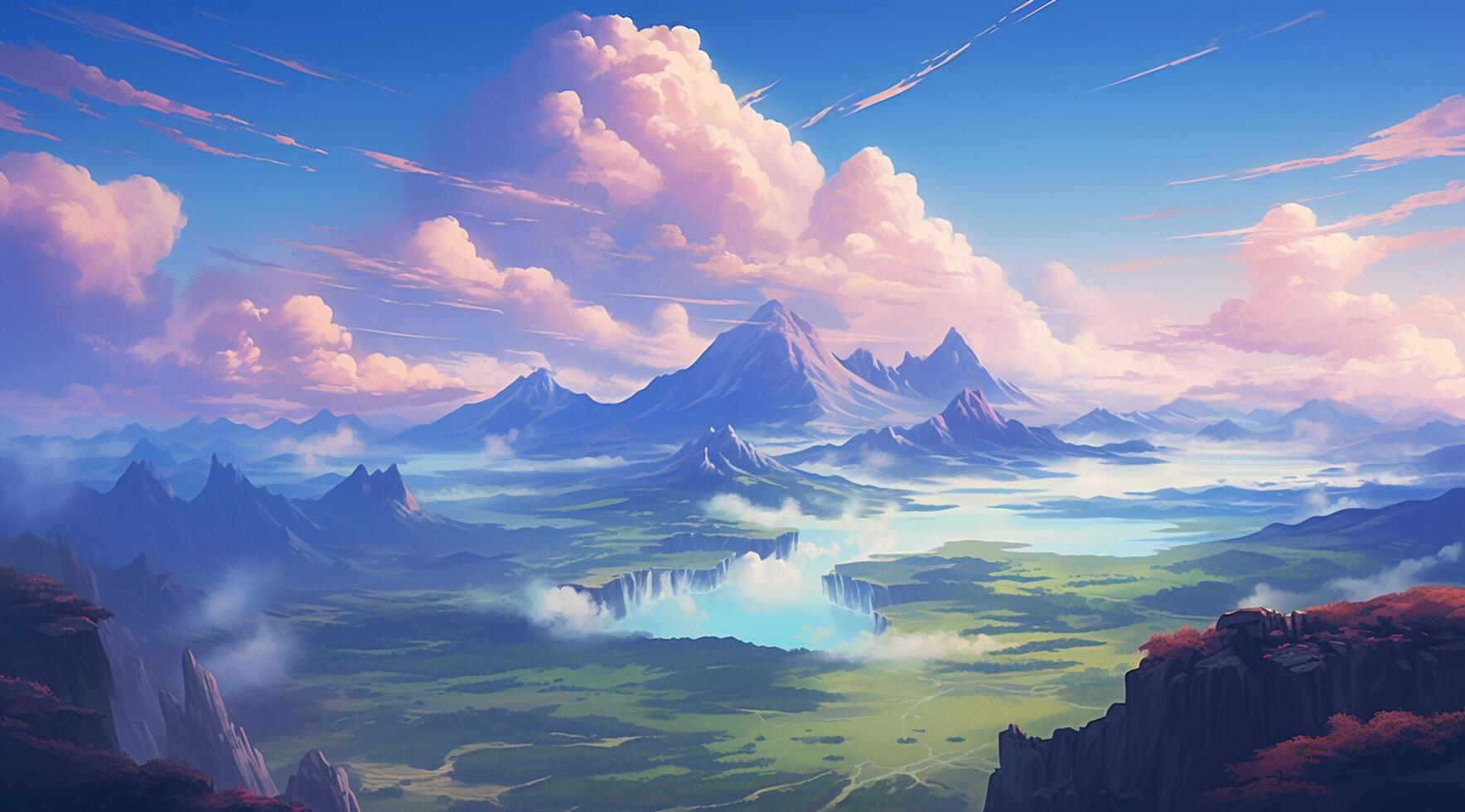 summer blue sky and fantasy cloud on the top of a mountain background. photo