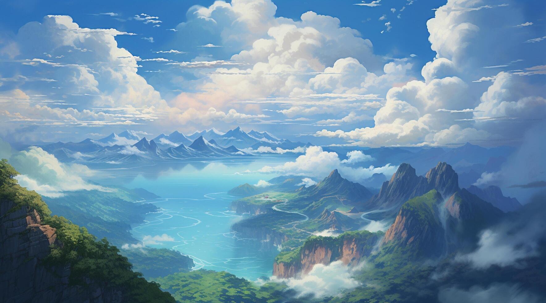 summer blue sky and fantasy cloud on the top of a mountain background. photo