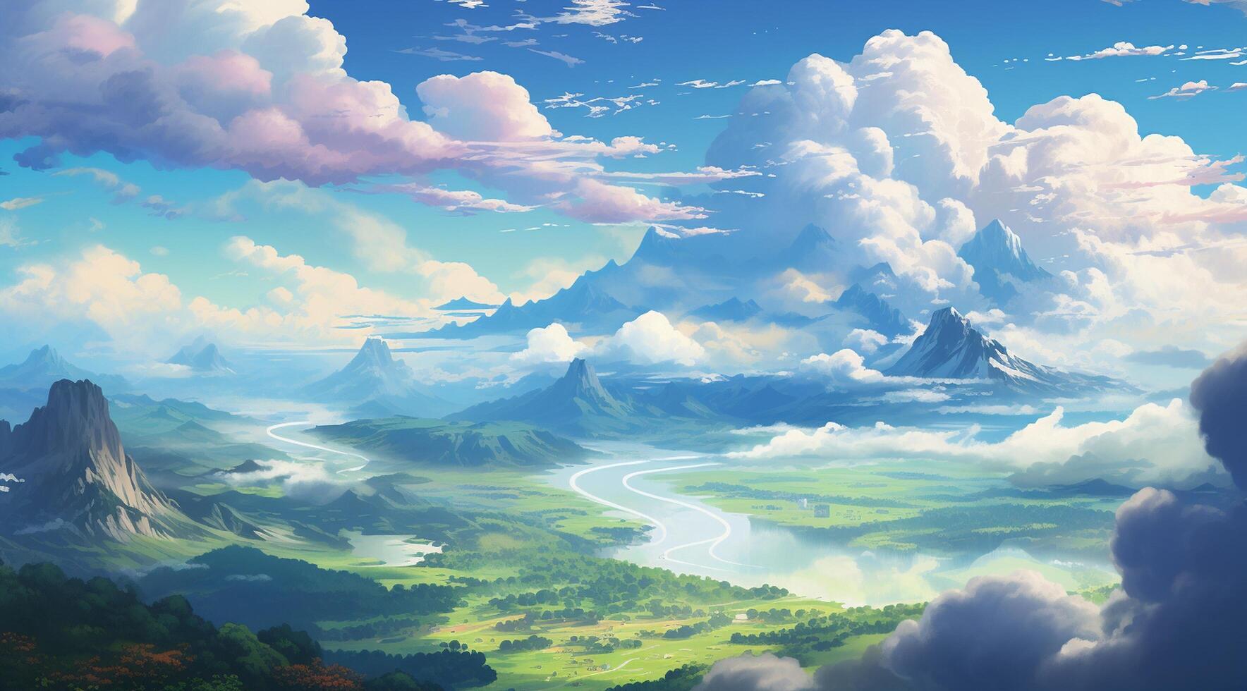 summer blue sky and fantasy cloud on the top of a mountain background. photo