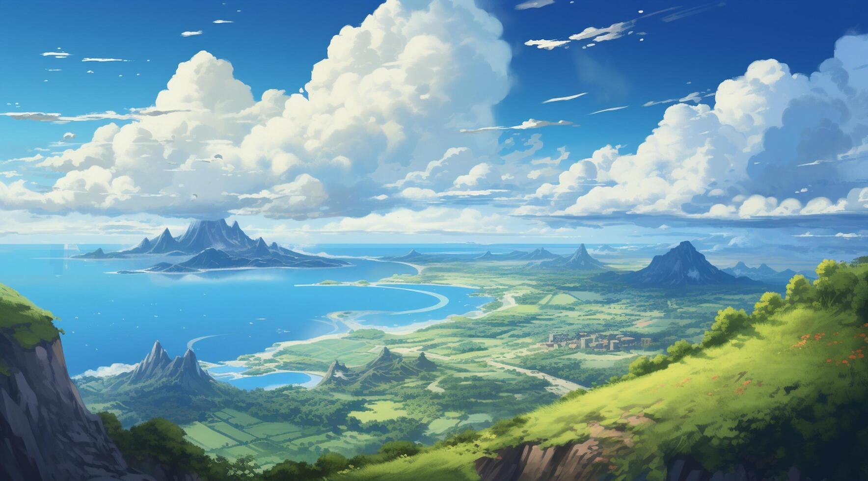 summer blue sky and fantasy cloud on the top of a mountain background. photo