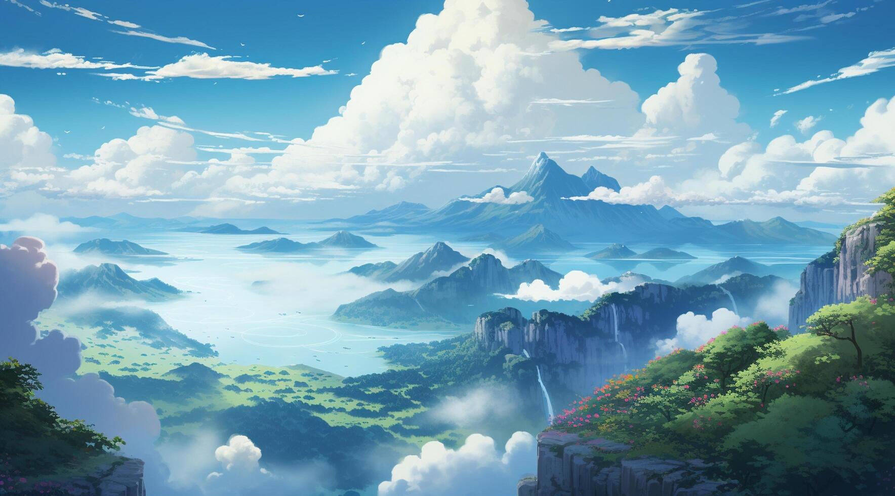 summer blue sky and fantasy cloud on the top of a mountain background. photo