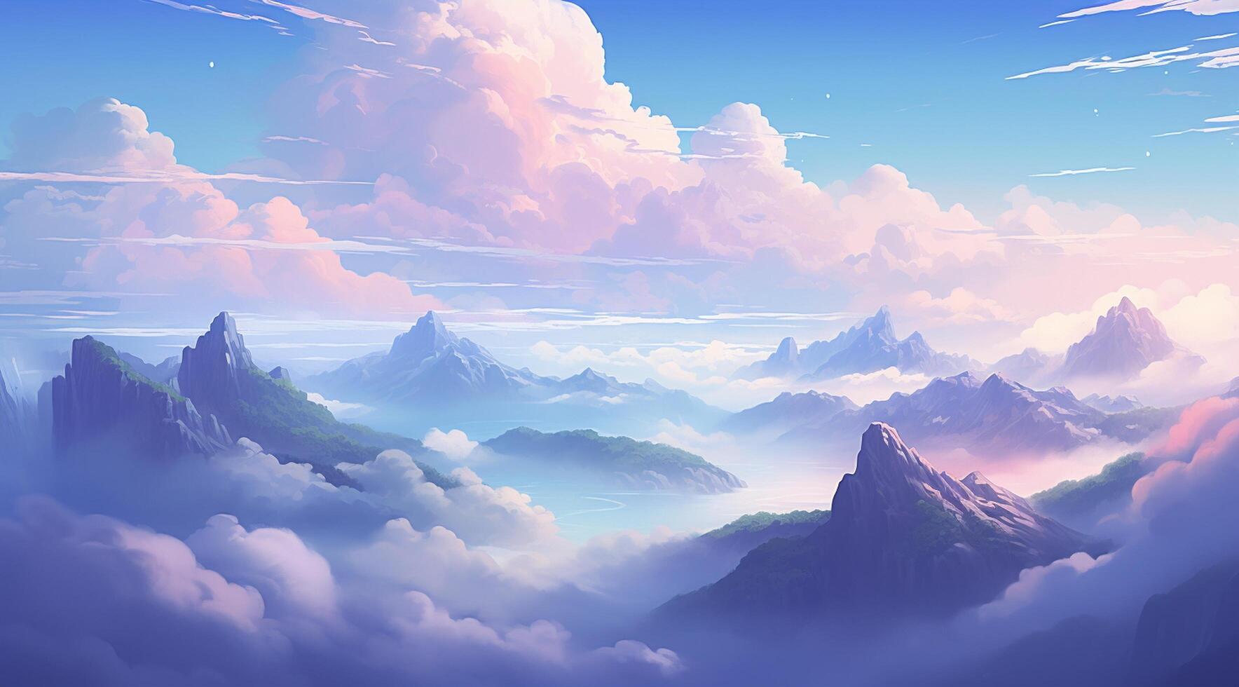 summer blue sky and fantasy cloud on the top of a mountain background. photo