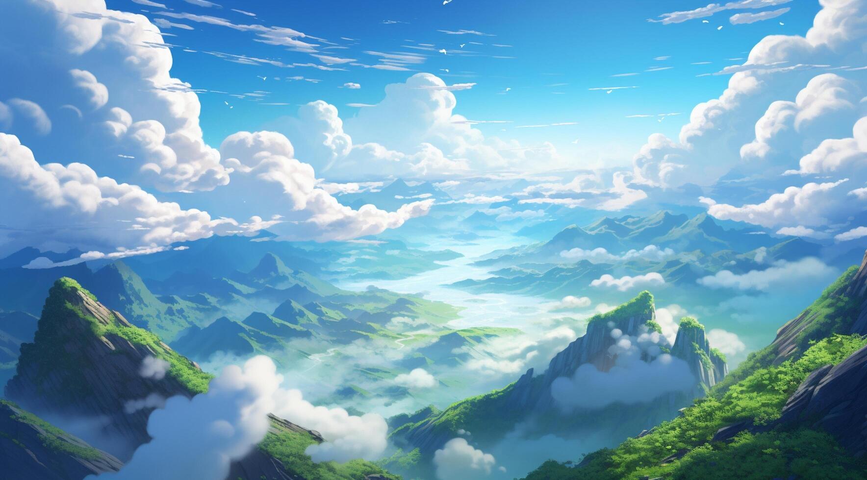 summer blue sky and fantasy cloud on the top of a mountain background. photo