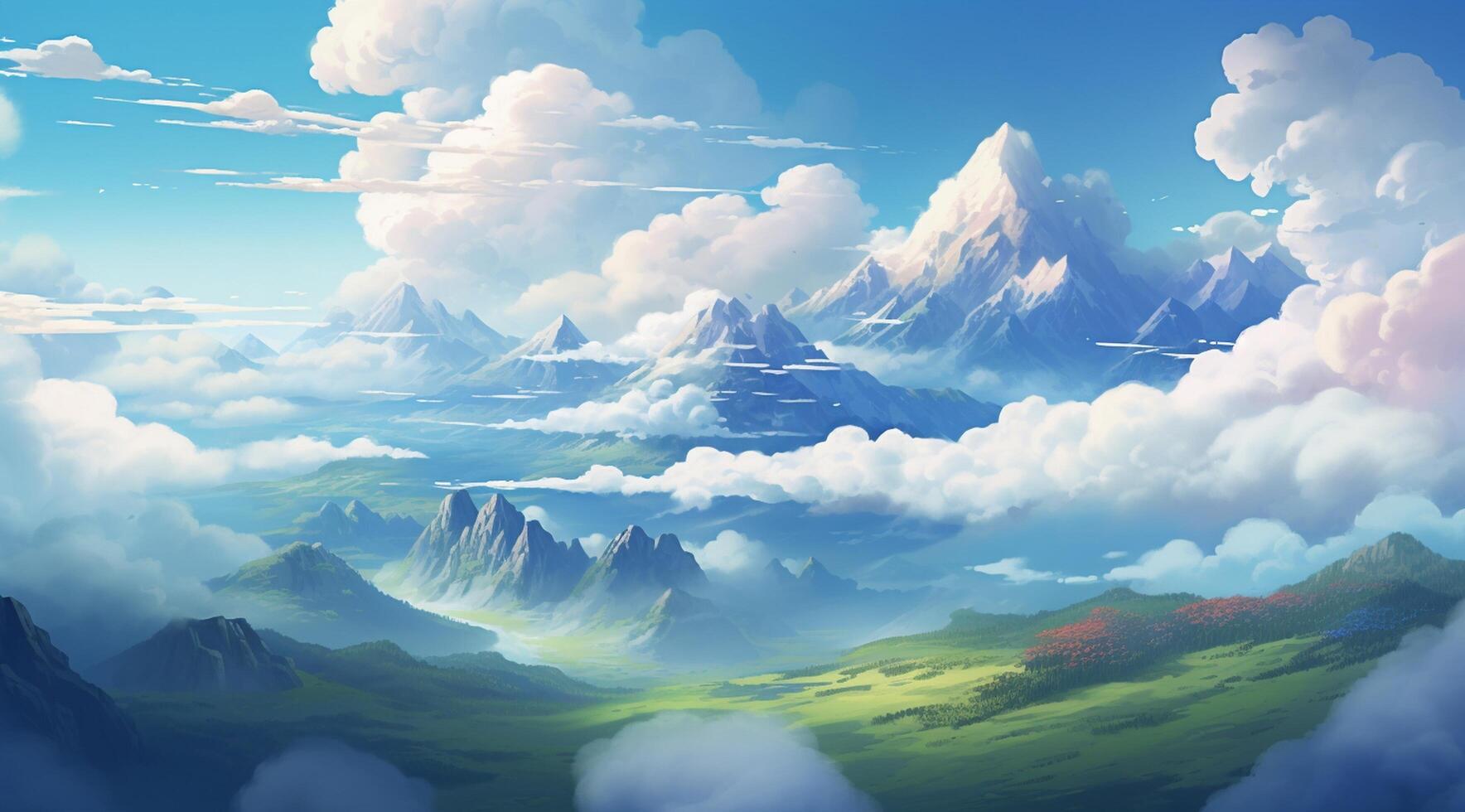summer blue sky and fantasy cloud on the top of a mountain background. photo