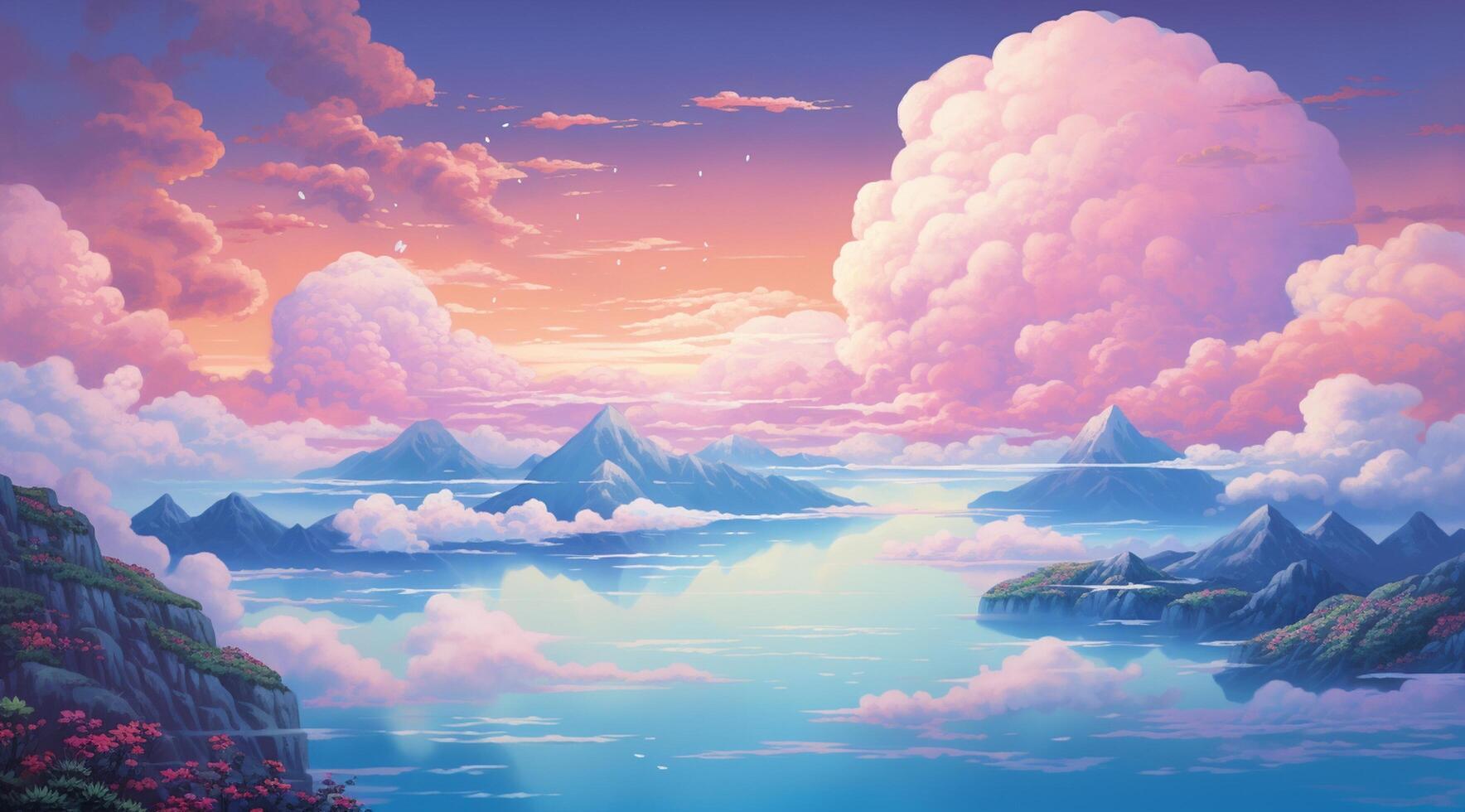 summer blue sky and fantasy cloud on the top of a mountain background. photo