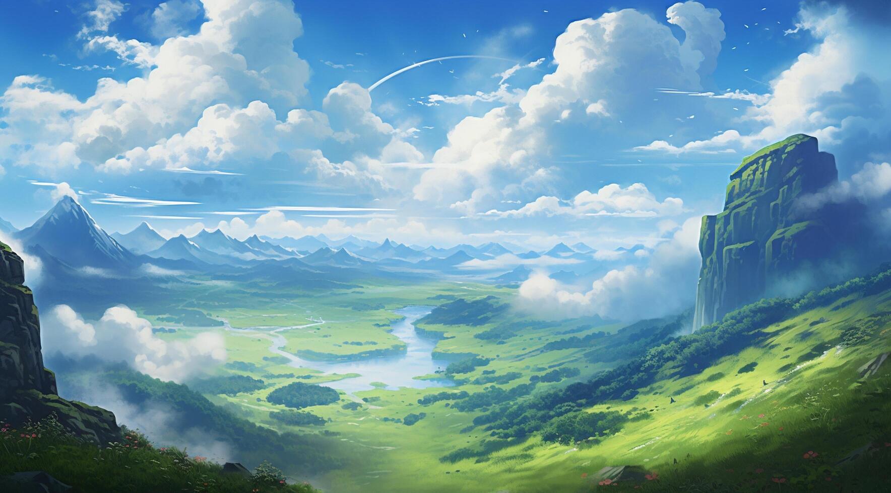 summer blue sky and fantasy cloud on the top of a mountain background. photo