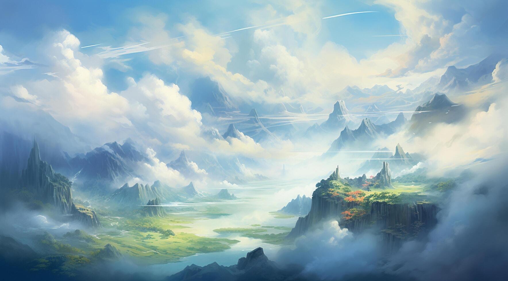 summer blue sky and fantasy cloud on the top of a mountain background. photo