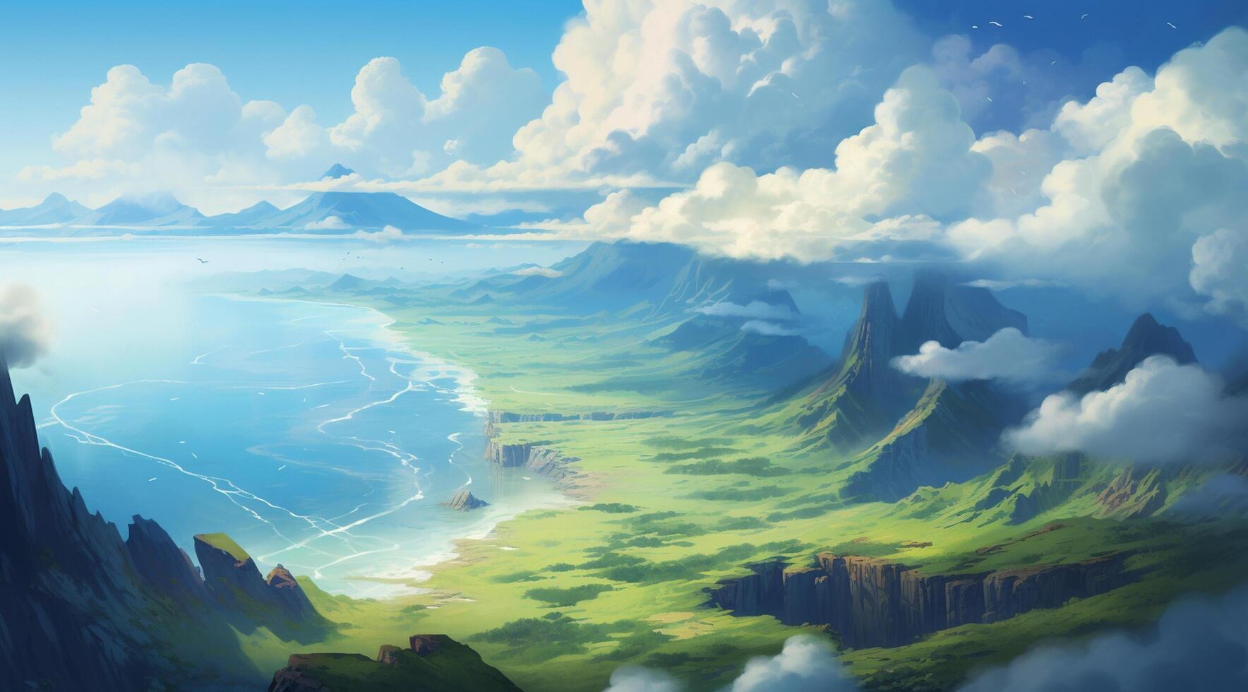 summer blue sky and fantasy cloud on the top of a mountain background. photo