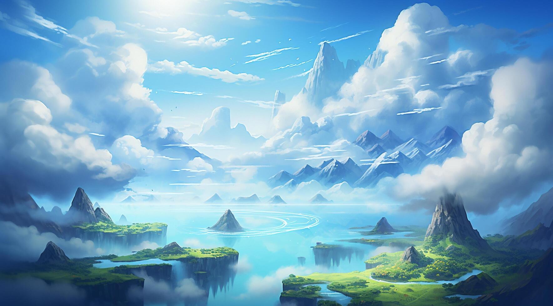 summer blue sky and fantasy cloud on the top of a mountain background. photo