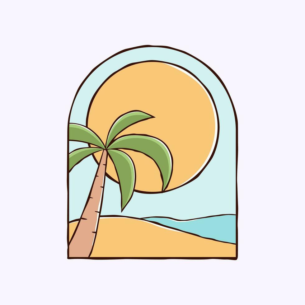 Tropical Palm Tree Summer Beach Vacation Logo Badge Illustration, Minimal Travel Logo Vector