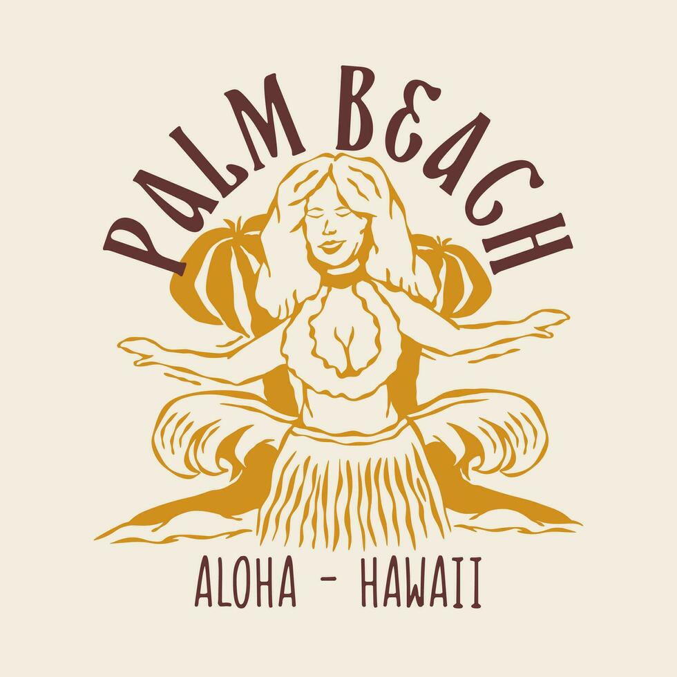 Palm Beach Hand Drawn T-shirt Design, Aloha Hawaii Badge Logo Vector Illustration for Print and Art