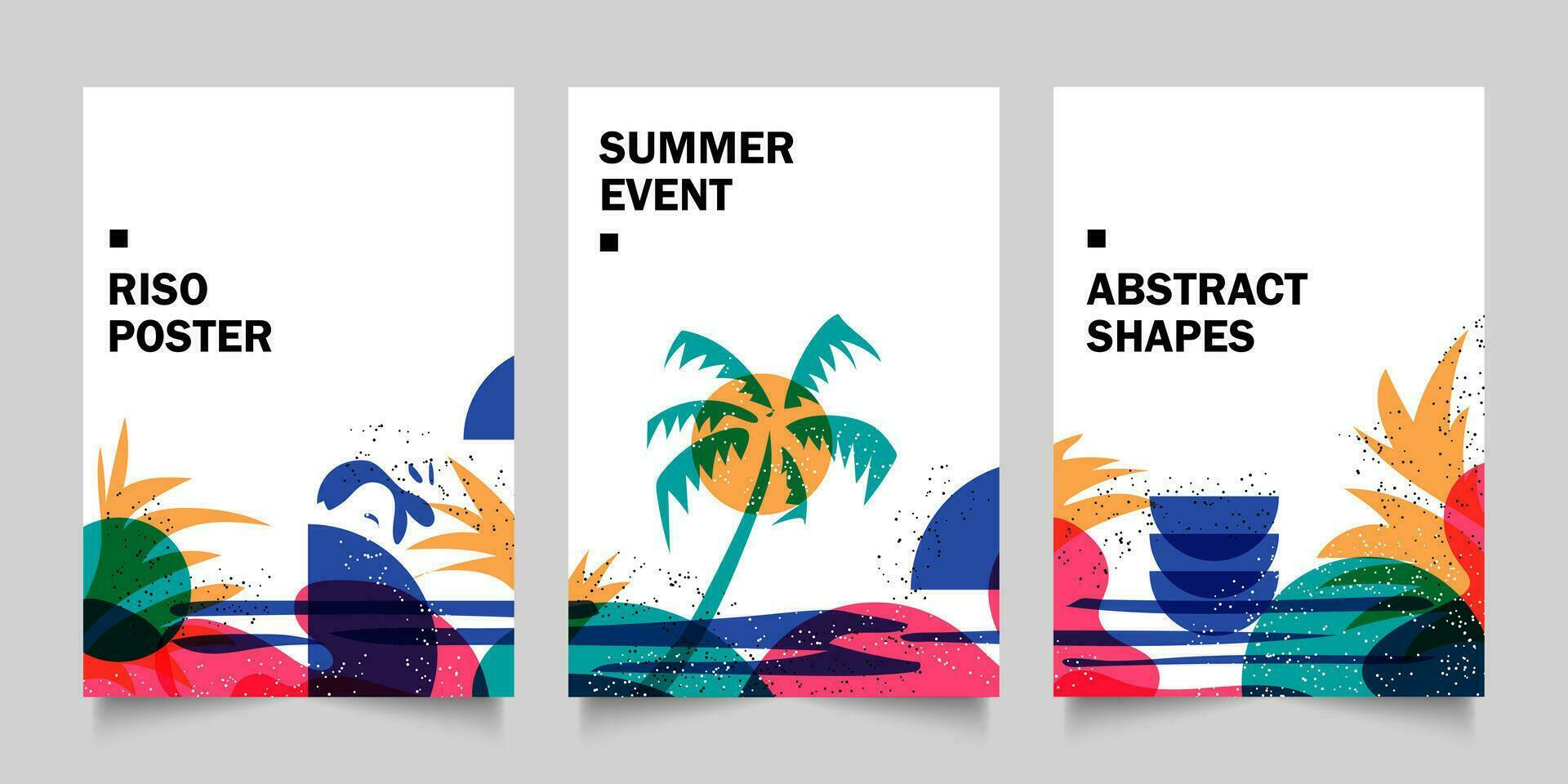 Set of Summer Abstract Shapes Poster, Creative Flyer template for Print and Digital, Vector Illustration