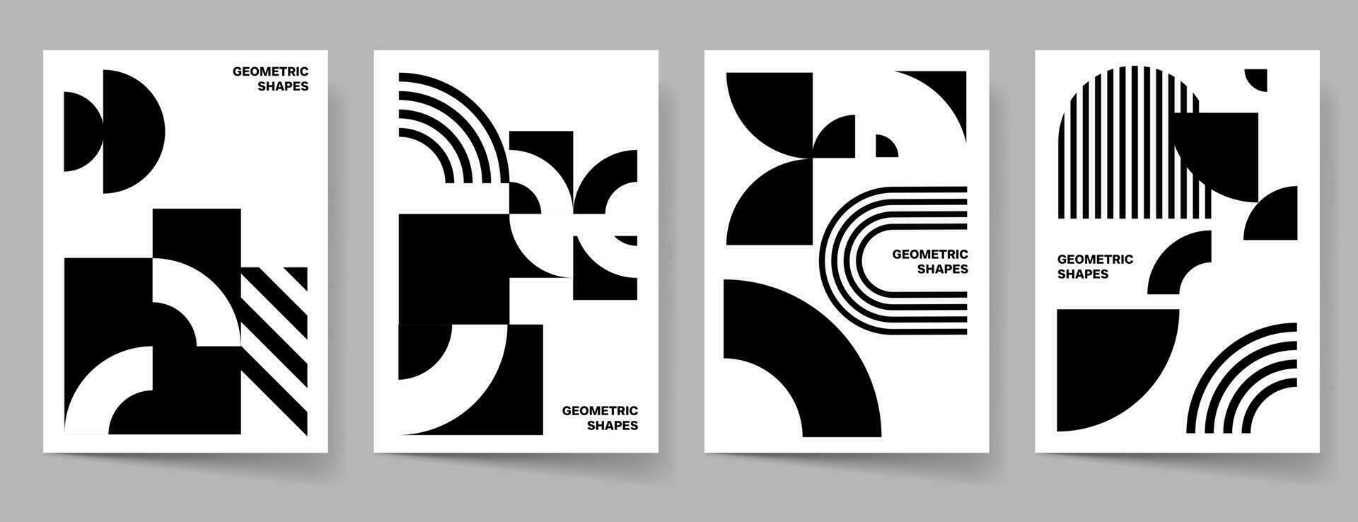 Black White Geometric Poster Set. Abstract Shape Background for Magazine Brochure Flyer and Page Layout. Vector Illustration