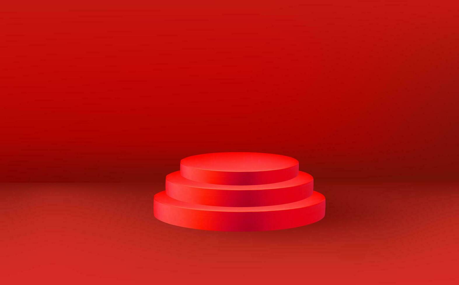 Empty 3d round  podium.Light red minimal wall scene.Abstract geometric platforms. vector